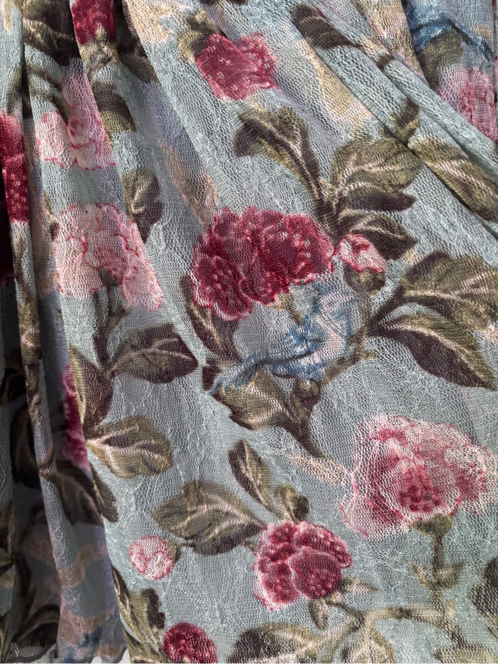 RL Denim & Supply Pleated Mini Skirt in Blue Lace w/ Pink Floral Print Medium - Picture 2 of 8